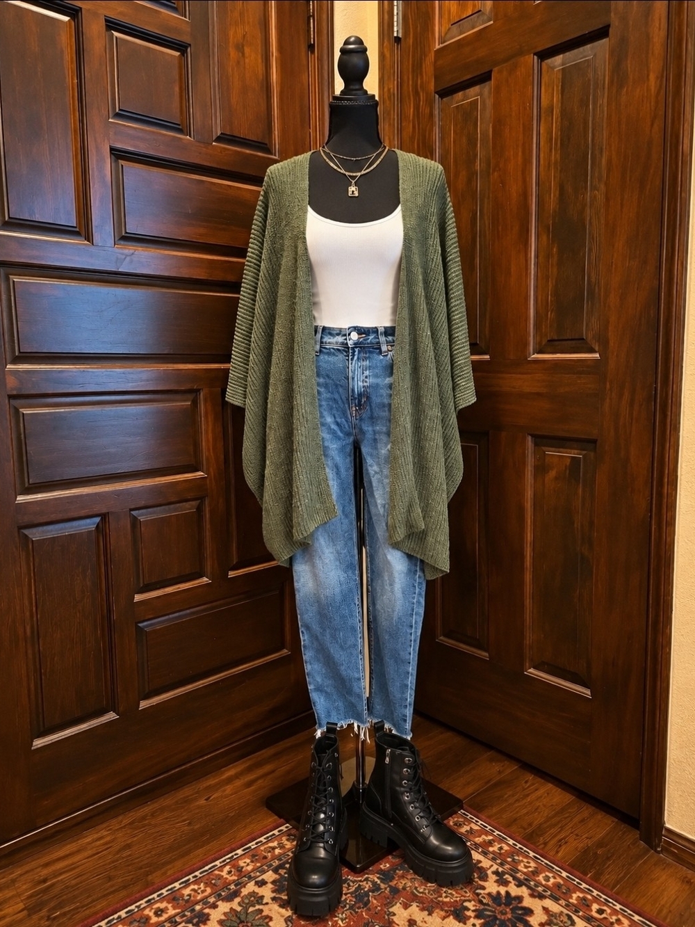 Time and Tru Olive Green Draped Open-Front Cardigan